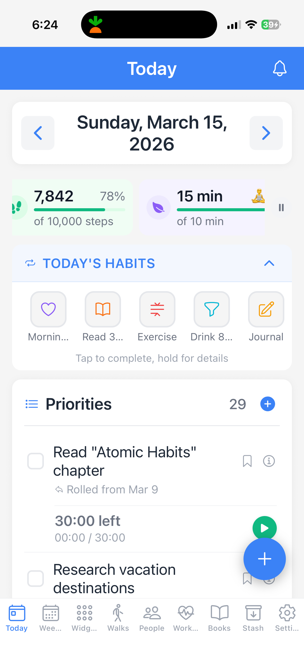 PlanPal AI iOS app today view